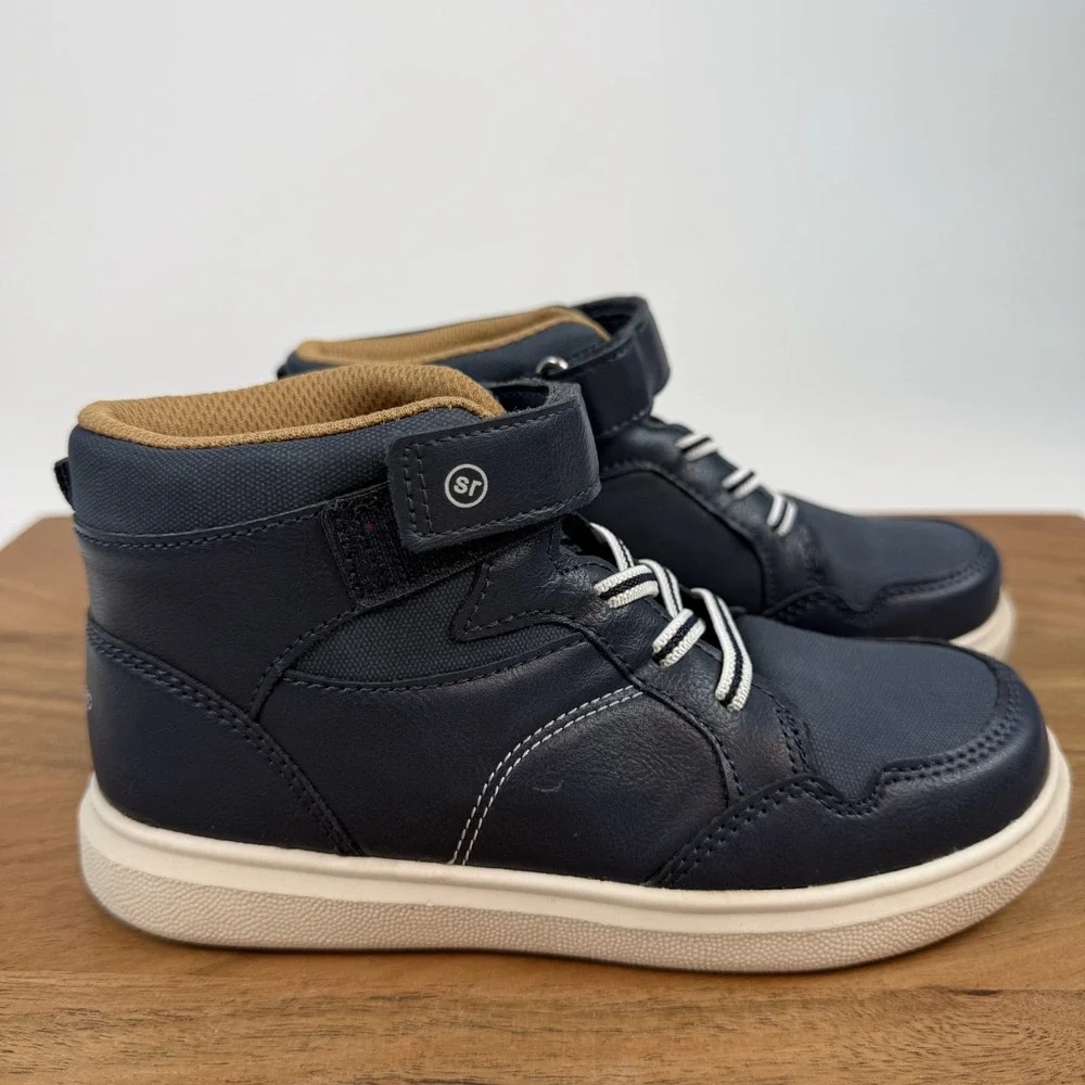 New Little‎ Kids Stride Rite Zayn Navy Faux Leather Mid Sneakers Size 12 C NIB